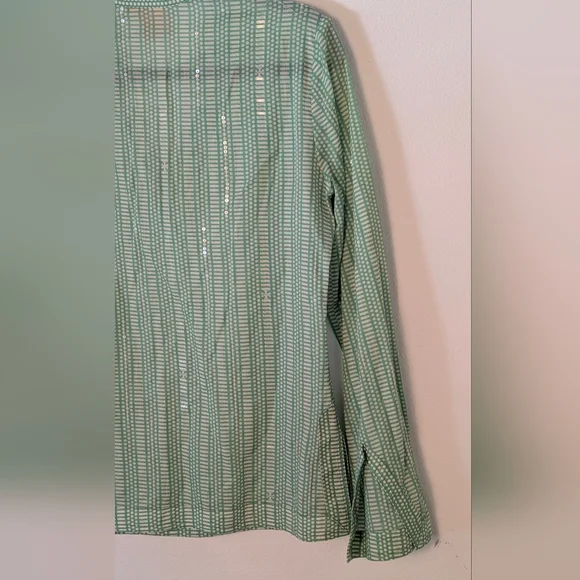 TORY BURCH Stephanie Green Sequin V-Neck Long Sleeve Cotton Tunic Blouse Size 6 - Picture 9 of 14
